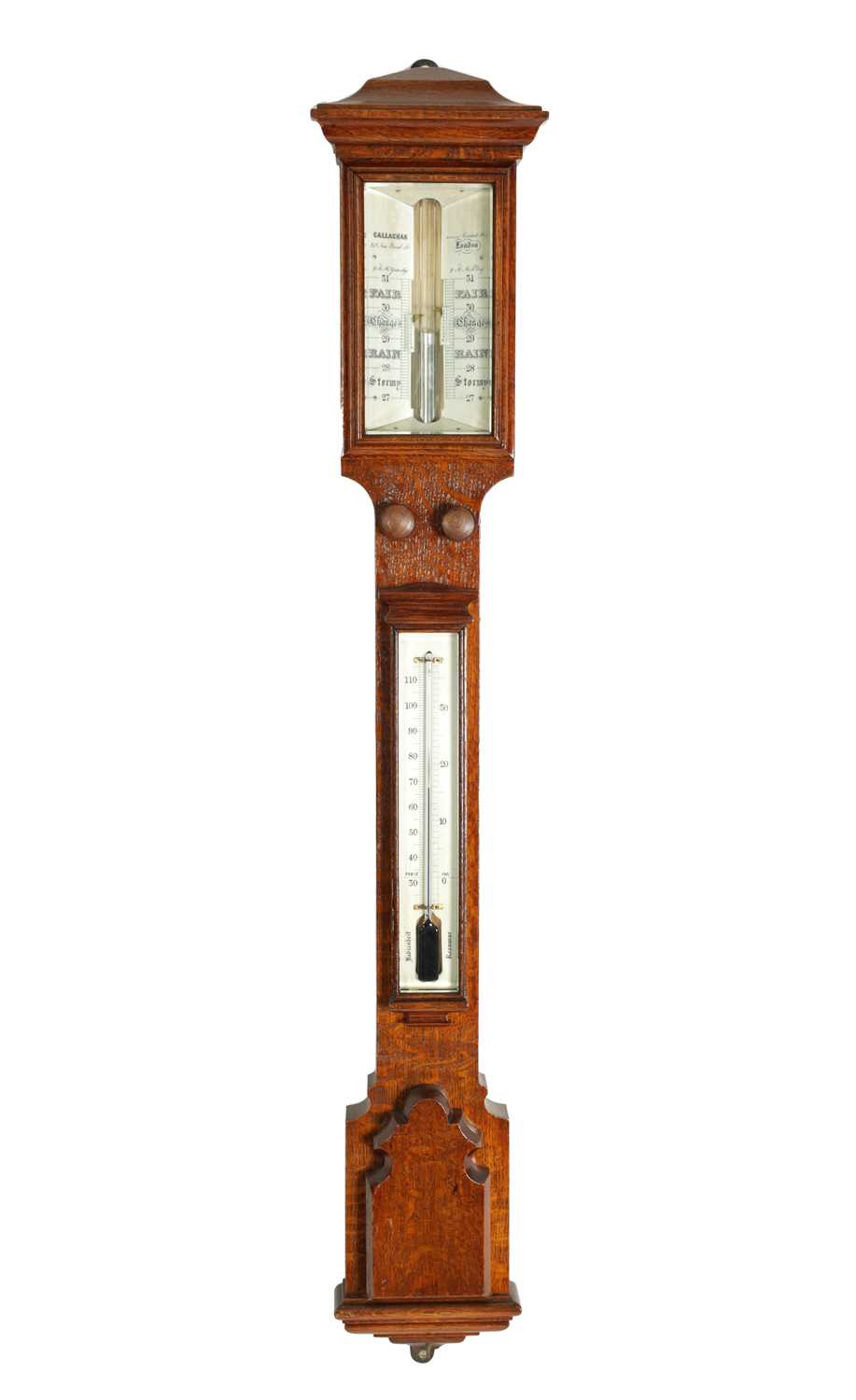 Lot 813 - CALLAGHAN, 23 NEW BOND STREET, LONDON. A LATE 19TH CENTURY OAK CASED STICK BAROMETER