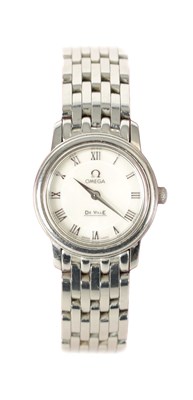 Lot 486 - A LADIES STEEL OMEGA DE VILLE WRISTWATCH