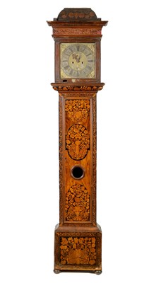 Lot 1261 - FAB.N ROBINS, MOOREFEILDS (LONDON). A WILLIAM AND MARY WALNUT AND PANELLED FLORAL MARQUETRY EIGHT-DAY LONGCASE CLOCK