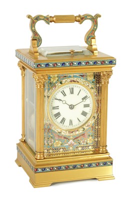 Lot 1291 - A LATE 19TH CENTURY FRENCH GILT BRASS AND CHAMPLEVE ENAMEL REPEATING CARRIAGE CLOCK