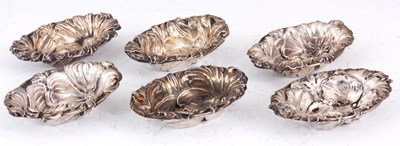 Lot 158 - A SET OF SIX AMERICAN SILVER FLORAL OYSTER...