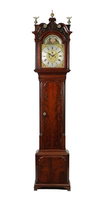 Lot 1252 - JOSEPH FINNEY, LIVERPOOL. A GEORGE III FIGURED MAHOGANY LONGCASE CLOCK