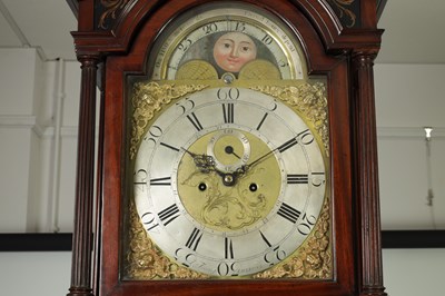 Lot 1252 - JOSEPH FINNEY, LIVERPOOL. A GEORGE III FIGURED MAHOGANY LONGCASE CLOCK