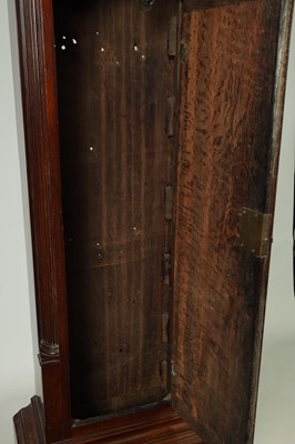 Lot 1252 - JOSEPH FINNEY, LIVERPOOL. A GEORGE III FIGURED MAHOGANY LONGCASE CLOCK