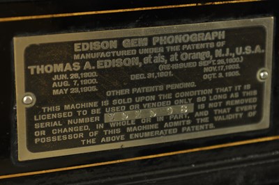Lot 707 - A LATE 19TH CENTURY EDISON GEM PHONOGRAPH AND CYLINDERS