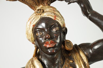 Lot 1451 - A PAIR OF 19TH CENTURY CARVED POLYCHROME DECORATED BLACKAMOORS