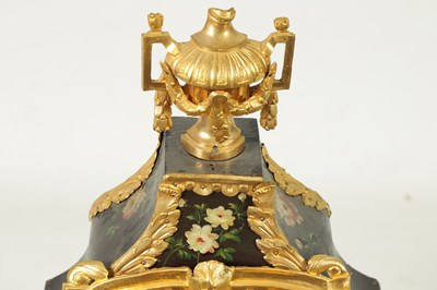 Lot 1281 - J.H.LAMBELET, A AUBONNE AN 18TH CENTURY GILT BRASS AND FLORALLY PAINTED BLACK LACQUER BRACKET CLOCK