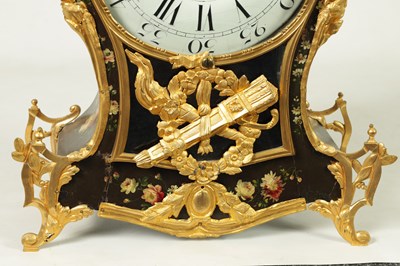 Lot 1281 - J.H.LAMBELET, A AUBONNE AN 18TH CENTURY GILT BRASS AND FLORALLY PAINTED BLACK LACQUER BRACKET CLOCK