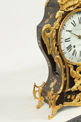 Lot 1281 - J.H.LAMBELET, A AUBONNE AN 18TH CENTURY GILT BRASS AND FLORALLY PAINTED BLACK LACQUER BRACKET CLOCK