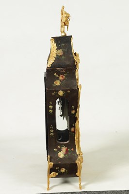 Lot 1281 - J.H.LAMBELET, A AUBONNE AN 18TH CENTURY GILT BRASS AND FLORALLY PAINTED BLACK LACQUER BRACKET CLOCK