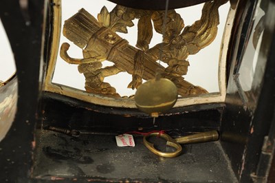 Lot 1281 - J.H.LAMBELET, A AUBONNE AN 18TH CENTURY GILT BRASS AND FLORALLY PAINTED BLACK LACQUER BRACKET CLOCK