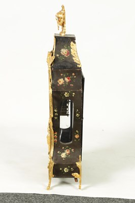 Lot 1281 - J.H.LAMBELET, A AUBONNE AN 18TH CENTURY GILT BRASS AND FLORALLY PAINTED BLACK LACQUER BRACKET CLOCK