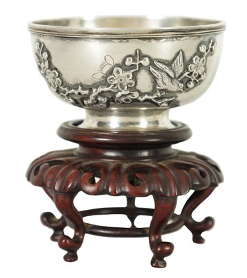 Lot 221 - A 19TH CENTURY CHINESE SILVER BOWL ON STAND OF SMALL SIZE