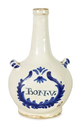 Lot 136 - AN EARLY 18TH CENTURY DELFT BOTTLE NECK MEDICINE JAR