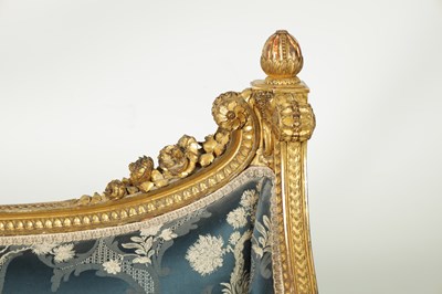 Lot 1357 - A FINE PAIR OF 19TH CENTURY CARVED GILT GESSO TWO-SEATER SETTEES