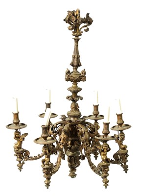 Lot 723 - A GOOD 19TH CENTURY CAST BRASS SIX-BRANCH HANGING CEILING LIGHT