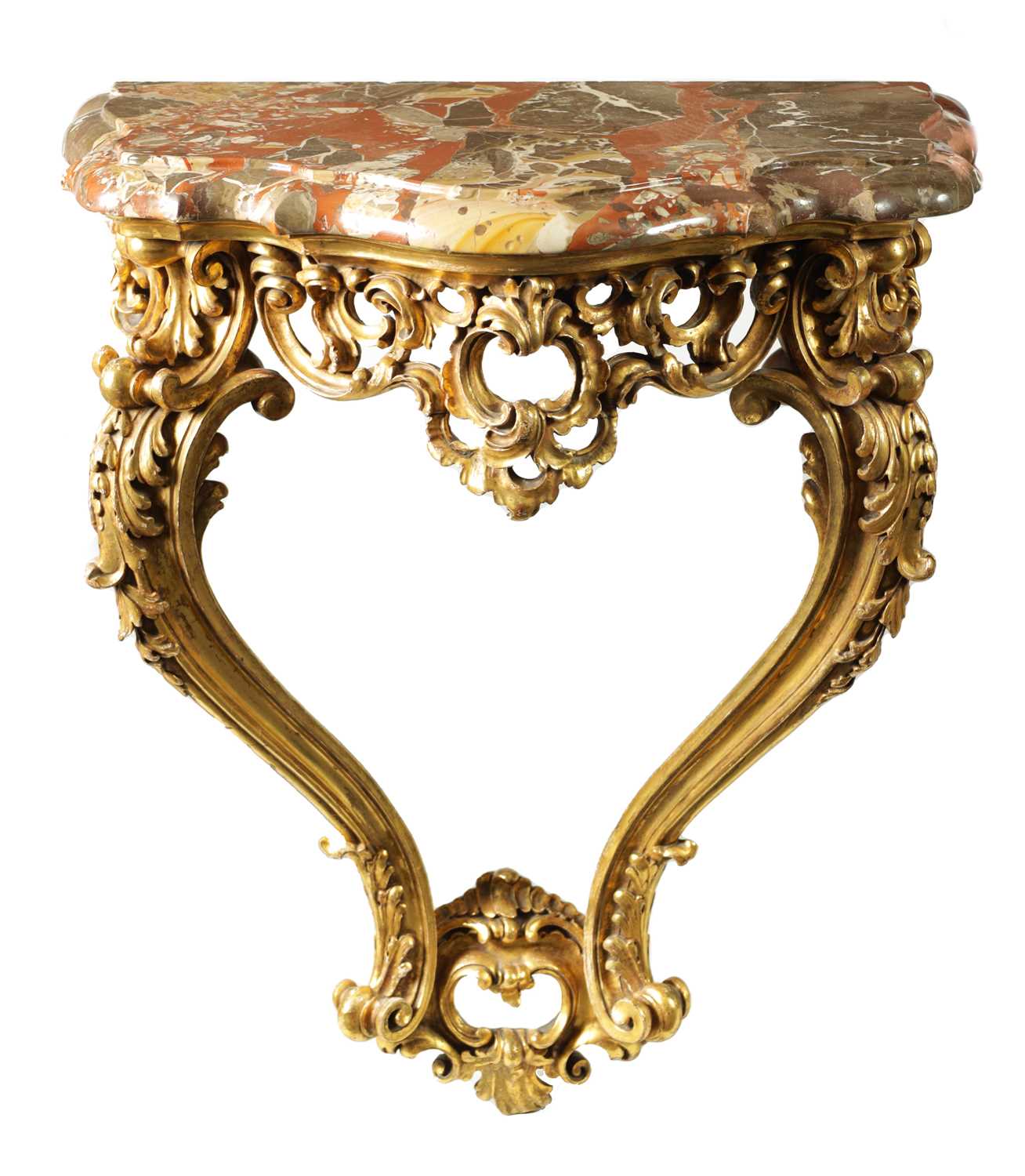 Lot 1478 - A 19TH CENTURY CARVED GILTWOOD PIER TABLE