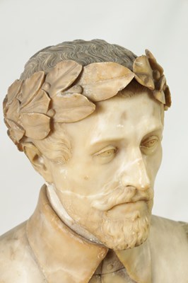 Lot 859 - AN 18TH/19TH CENTURY CARVED ALABASTER BUST OF THE ITALIAN POET TORQUATO TASSO
