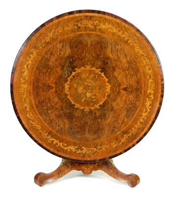 Lot 1428 - A FINE 19TH CENTURY ORMOLU MOUNTED BURR WALNUT AND FLORAL MARQUETRY CENTRE TABLE IN THE MANNER OF EDWARD HOLMES BALDOCK