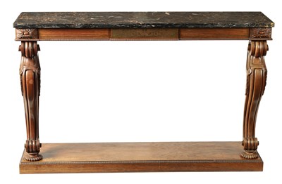 Lot 1345 - A REGENCY ROSEWOOD BRASS INLAID CONSOLE TABLE