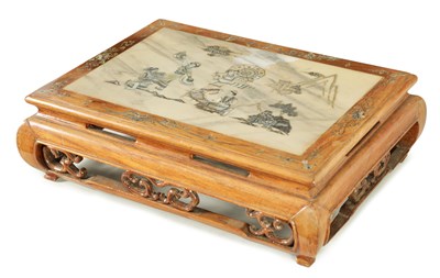 Lot 232 - A 20TH-CENTURY CHINESE HARDWOOD MOTHER OF PEARL INLAID MARBLE-TOPPED STAND