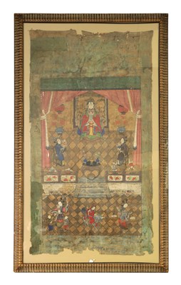 Lot 282 - AN 18TH/19TH CENTURY CHINESE GLAZED FABRIC PANEL