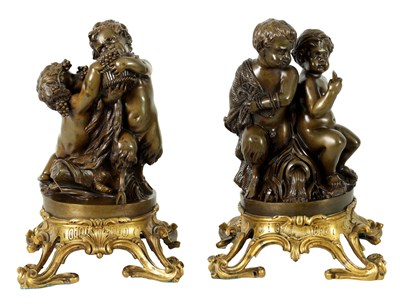 Lot 983 - A GOOD PAIR OF 19TH CENTURY FRENCH BRONZE AND ORMOLU FIGURAL SCULPTURES