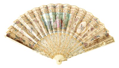 Lot 821 - A G00D 19TH CENTURY FRENCH B0NE AND PAINTED SILK WORK FAN