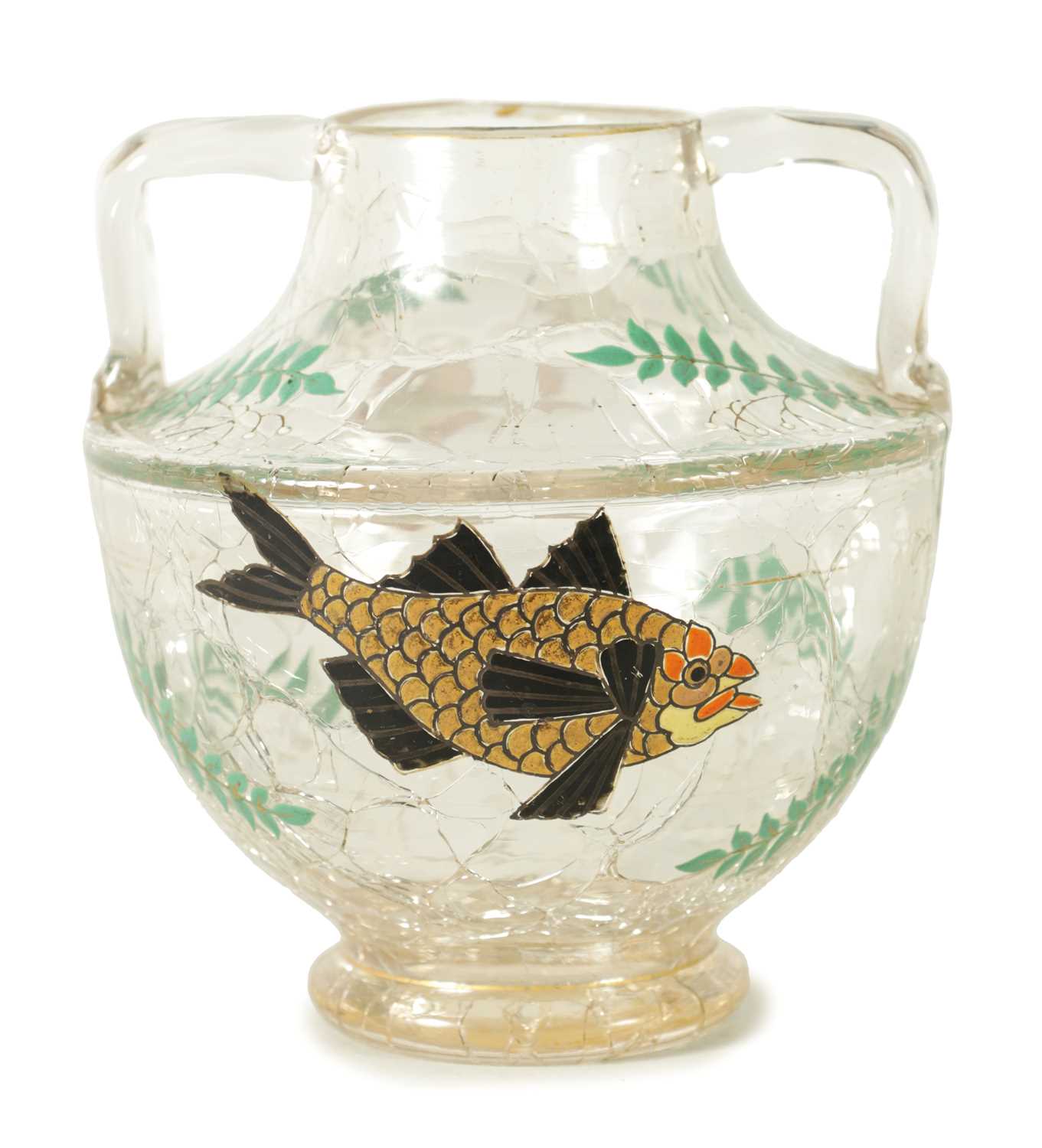 Lot 1 - AN EARLY 20TH CLEAR CRACKLEWARE TWO-HANDLED