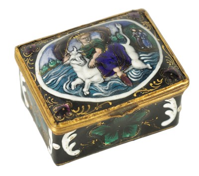 Lot 405 - AN 18TH CENTURY FRENCH LIMOGES ENAMEL BOX