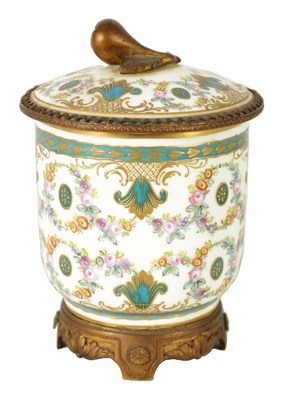 Lot 37 - AN 18TH CENTURY ORMOLU MOUNTED SERVES JAR AND COVER