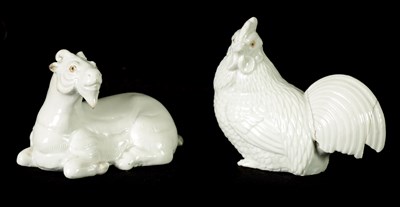 Lot 261 - TWO 19TH CENTURY BLANC DE CHINE ANIMAL AND BIRD MODELS