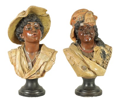 Lot 837 - A PAIR OF LATE 19TH CENTURY POLYCHROME PAINTED TOBACCONISTS BUSTS