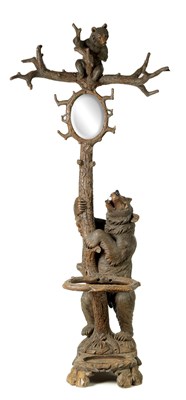 Lot 775 - A GOOD 19TH CENTURY CARVED LINDEN WOOD BLACK FOREST BEAR HAT AND STICK STAND