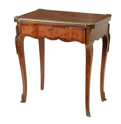 Lot 1369 - A LATE 19TH CENTURY FRENCH ROSEWOOD AND PARQUETRY FOLD OVER CARD TABLE