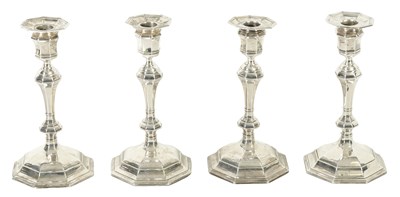 Lot 579 - A SET OF FOUR EDWARD VII SILVER CANDLESTICKS