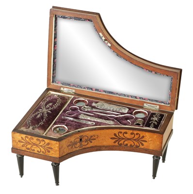 Lot 787 - A MID 19TH CENTURY FRENCH MUSICAL INLAID SEWING BOX