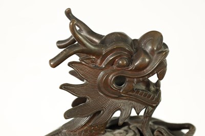 Lot 156 - A 19TH CENTURY CHINESE BRONZE CENSER AND LID MOUNTED ON A HARDWOOD STAND