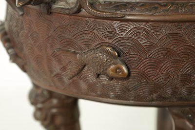 Lot 156 - A 19TH CENTURY CHINESE BRONZE CENSER AND LID MOUNTED ON A HARDWOOD STAND