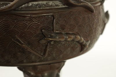 Lot 156 - A 19TH CENTURY CHINESE BRONZE CENSER AND LID MOUNTED ON A HARDWOOD STAND