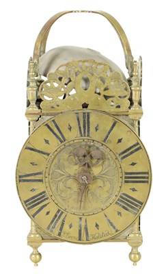 Lot 1202 - RICHARD EVENS, HALSTED. AN EARLY 18TH CENTURY BRASS 30HR LANTERN CLOCK