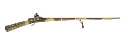 Lot 608 - A 19TH CENTURY AFGHAN JEZAIL FLINTLOCK RIFLE