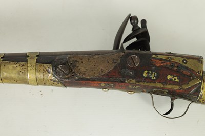 Lot 608 - A 19TH CENTURY AFGHAN JEZAIL FLINTLOCK RIFLE