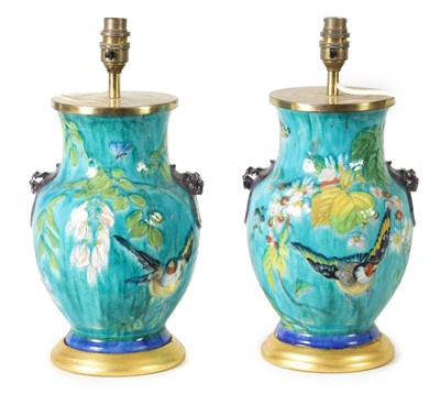 Lot 166 - A PAIR OF 19TH CENTURY FRENCH ENAMEL VASE LAMPS