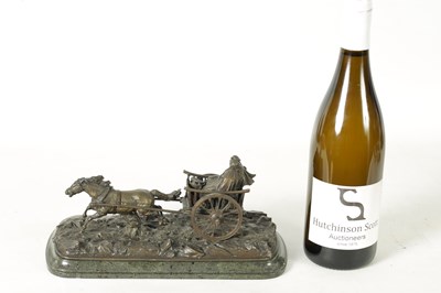 Lot 828 - AN EARLY 20TH CENTURY RUSSIAN BRONZE SCULPTURE DEPICTING A HORSE DRIVEN CARRIAGE
