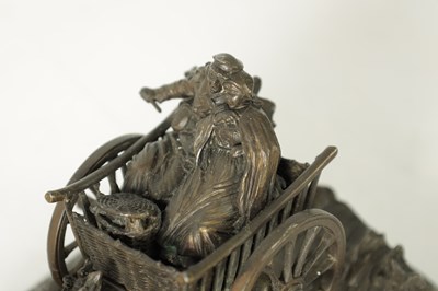 Lot 828 - AN EARLY 20TH CENTURY RUSSIAN BRONZE SCULPTURE DEPICTING A HORSE DRIVEN CARRIAGE