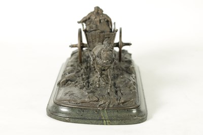 Lot 828 - AN EARLY 20TH CENTURY RUSSIAN BRONZE SCULPTURE DEPICTING A HORSE DRIVEN CARRIAGE