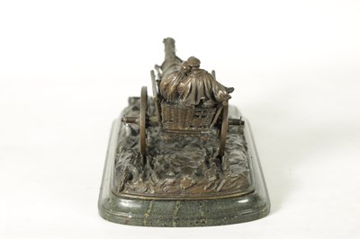Lot 828 - AN EARLY 20TH CENTURY RUSSIAN BRONZE SCULPTURE DEPICTING A HORSE DRIVEN CARRIAGE
