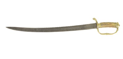 Lot 622 - A 17TH CENTURY ENGLISH HUNTING HANGER WITH STAGHORN GRIP