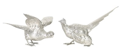 Lot 519 - A LARGE PAIR OF SOLID SILVER PHEASANTS